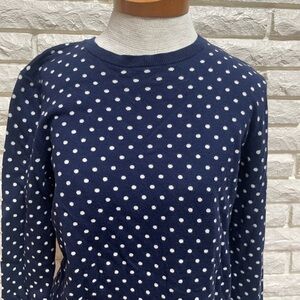 Ralph Lauren Navy blue white polka dot tie neck 3/4 sleeve sweater sz XS